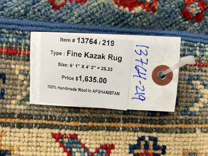 Kazak Light Blue 4X6 Handmade Wool Rug # 13764