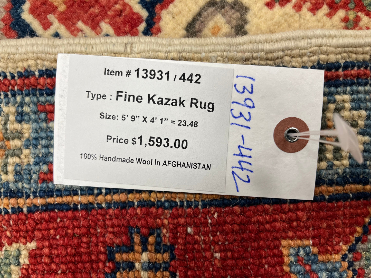 4X6 Kazak Beige Geometric Handmade Wool Rug # 13931