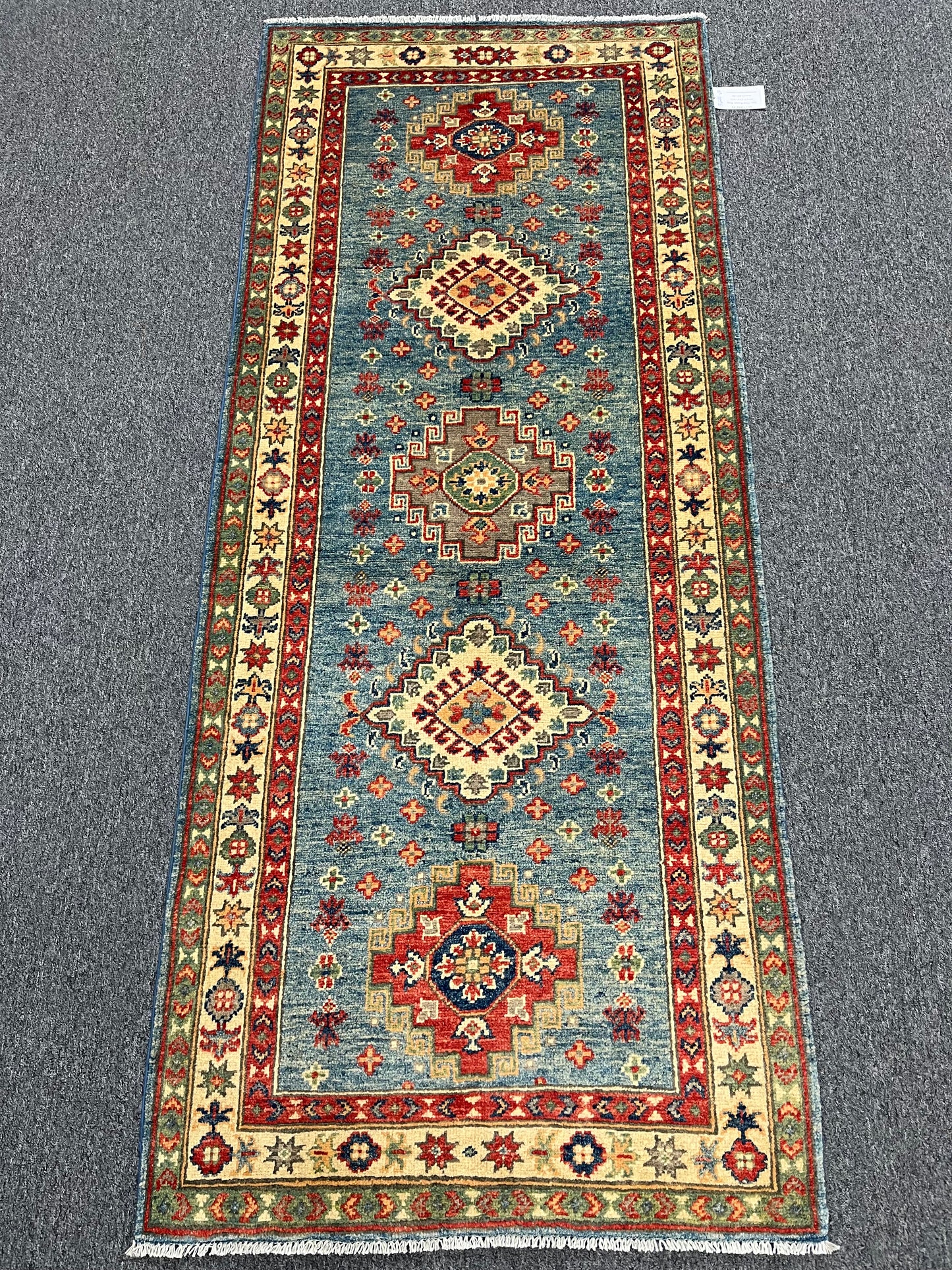 2' 9"X7' Kazak Light Blue Handmade Wool Runner Rug # 13644