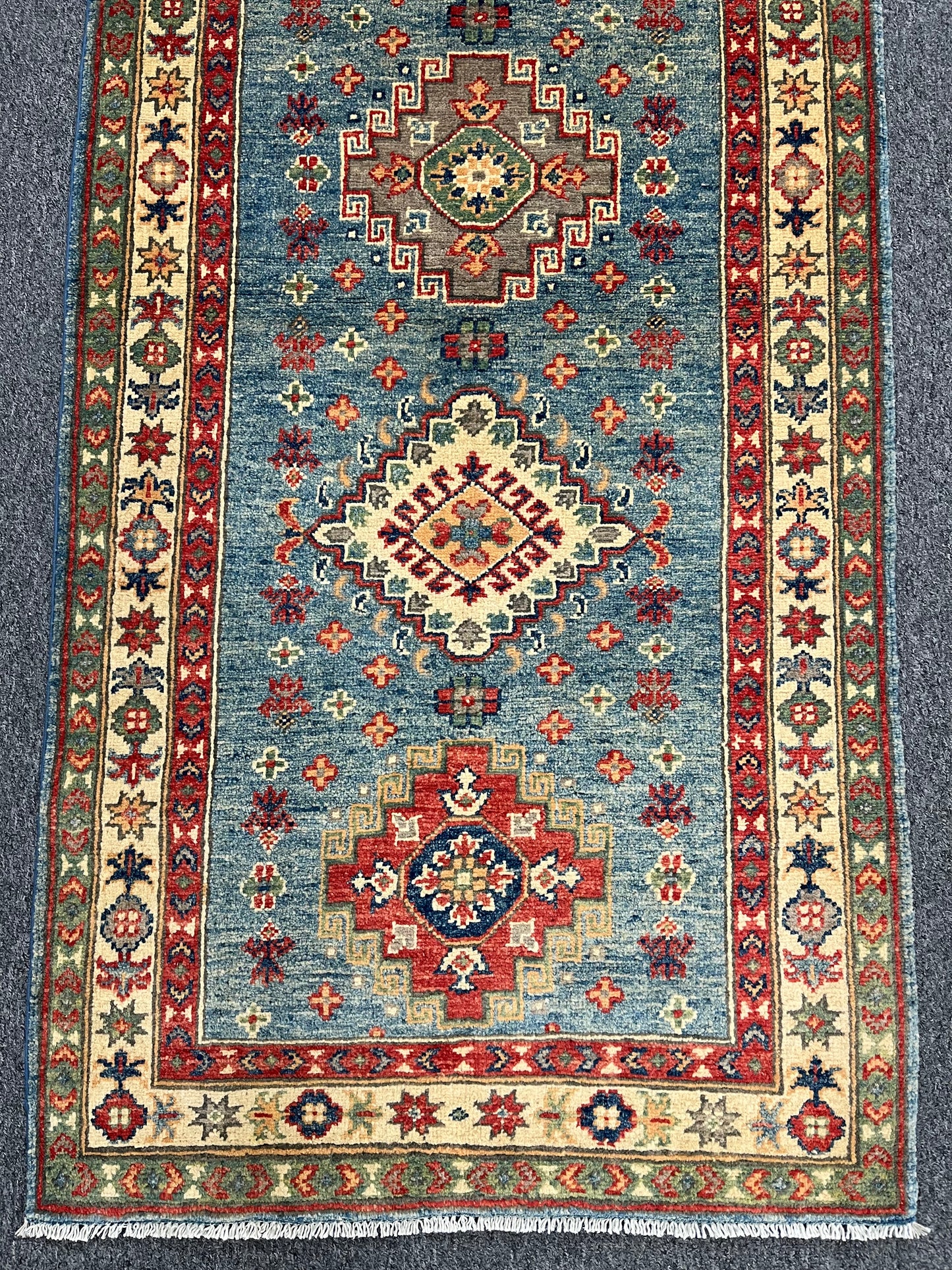 2' 9"X7' Kazak Light Blue Handmade Wool Runner Rug # 13644