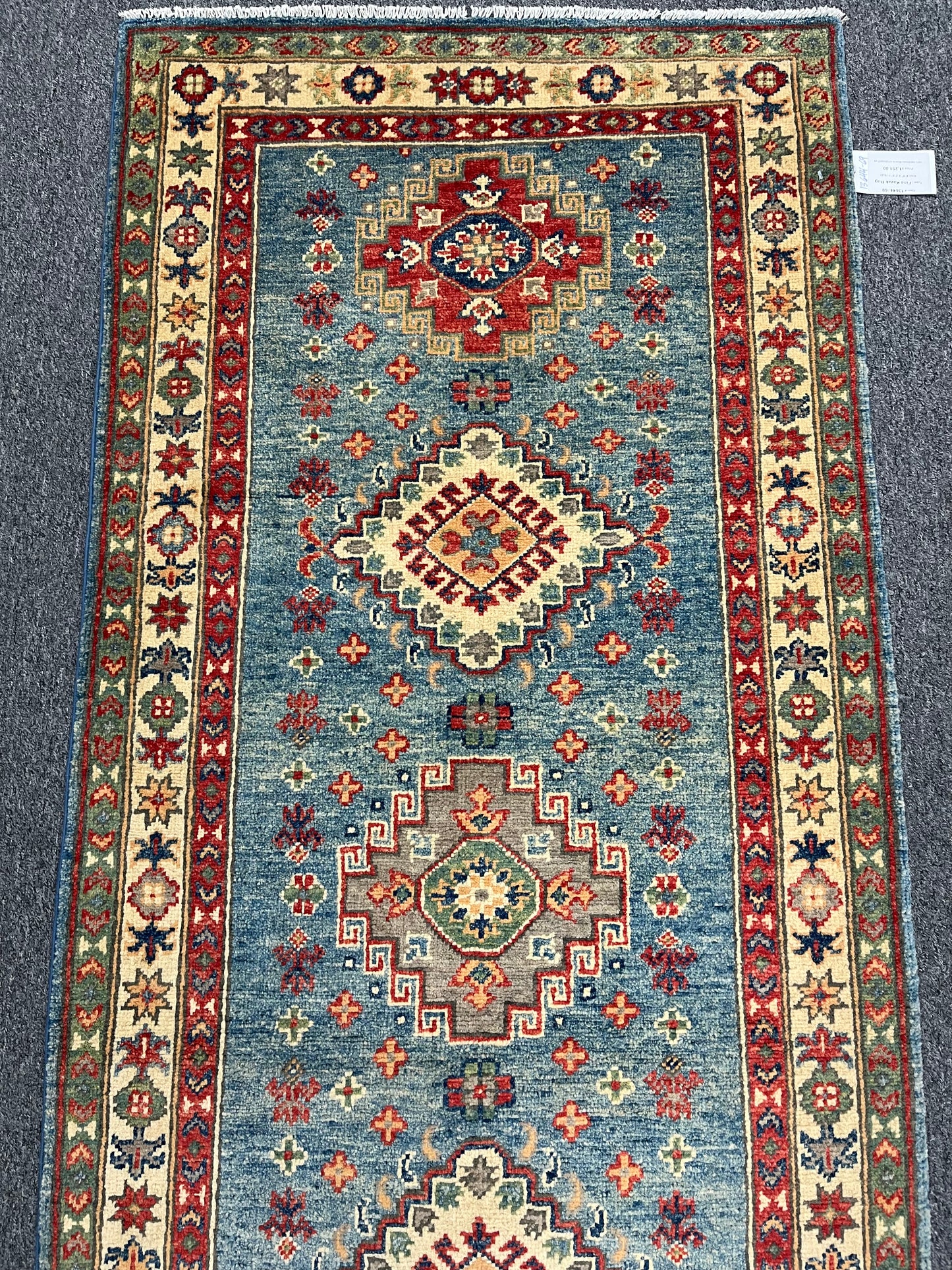 2' 9"X7' Kazak Light Blue Handmade Wool Runner Rug # 13644