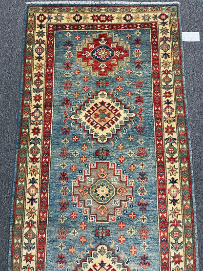 2' 9"X7' Kazak Light Blue Handmade Wool Runner Rug # 13644