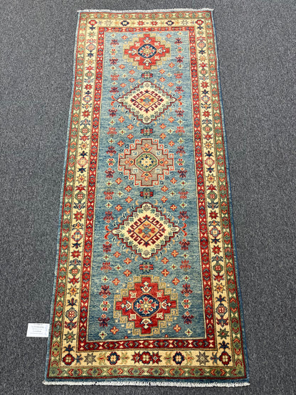 2' 9"X7' Kazak Light Blue Handmade Wool Runner Rug # 13644