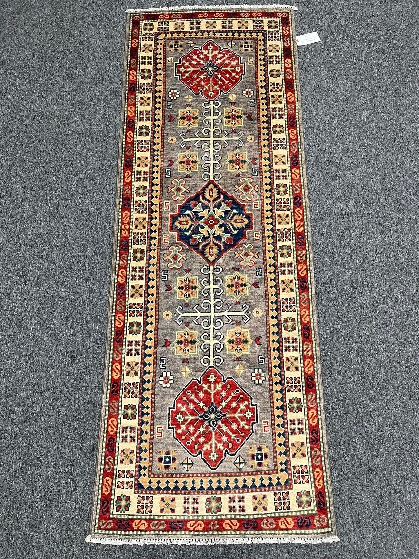 2' 5"X7' Kazak Light Gray Handmade Wool Runner Rug # 13786