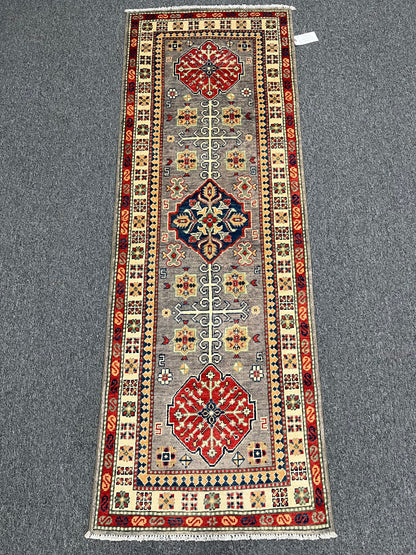 2' 5"X7' Kazak Light Gray Handmade Wool Runner Rug # 13786