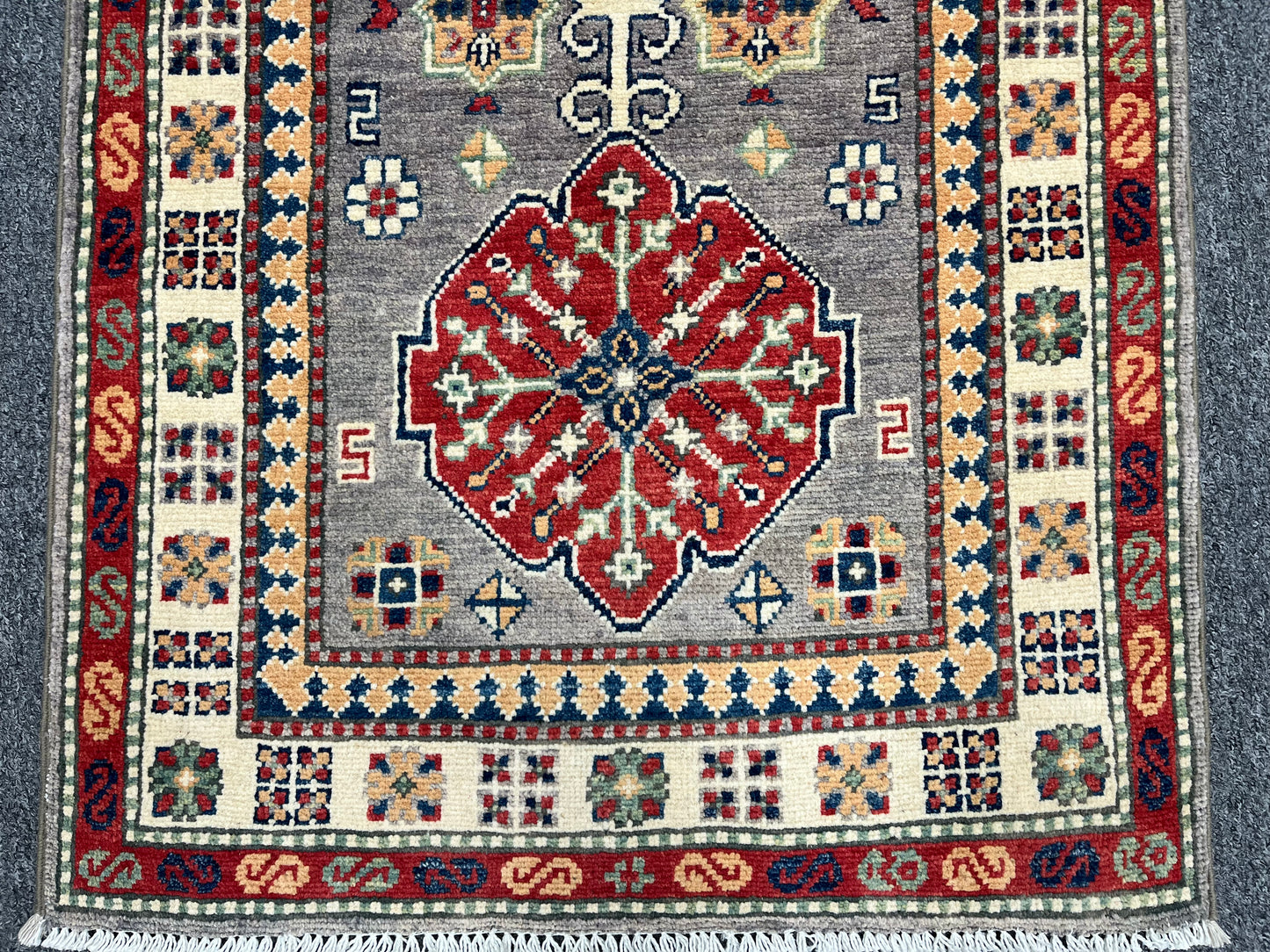 2' 5"X7' Kazak Light Gray Handmade Wool Runner Rug # 13786