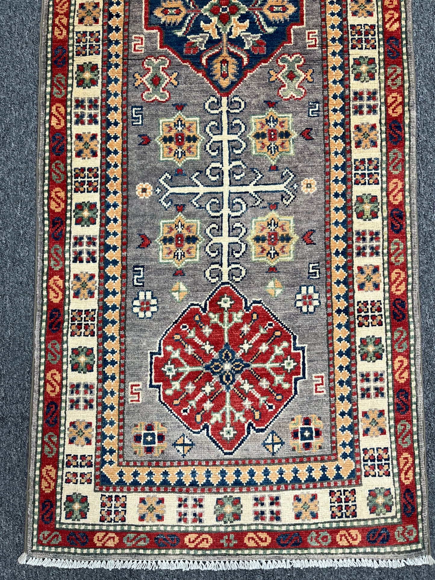 2' 5"X7' Kazak Light Gray Handmade Wool Runner Rug # 13786