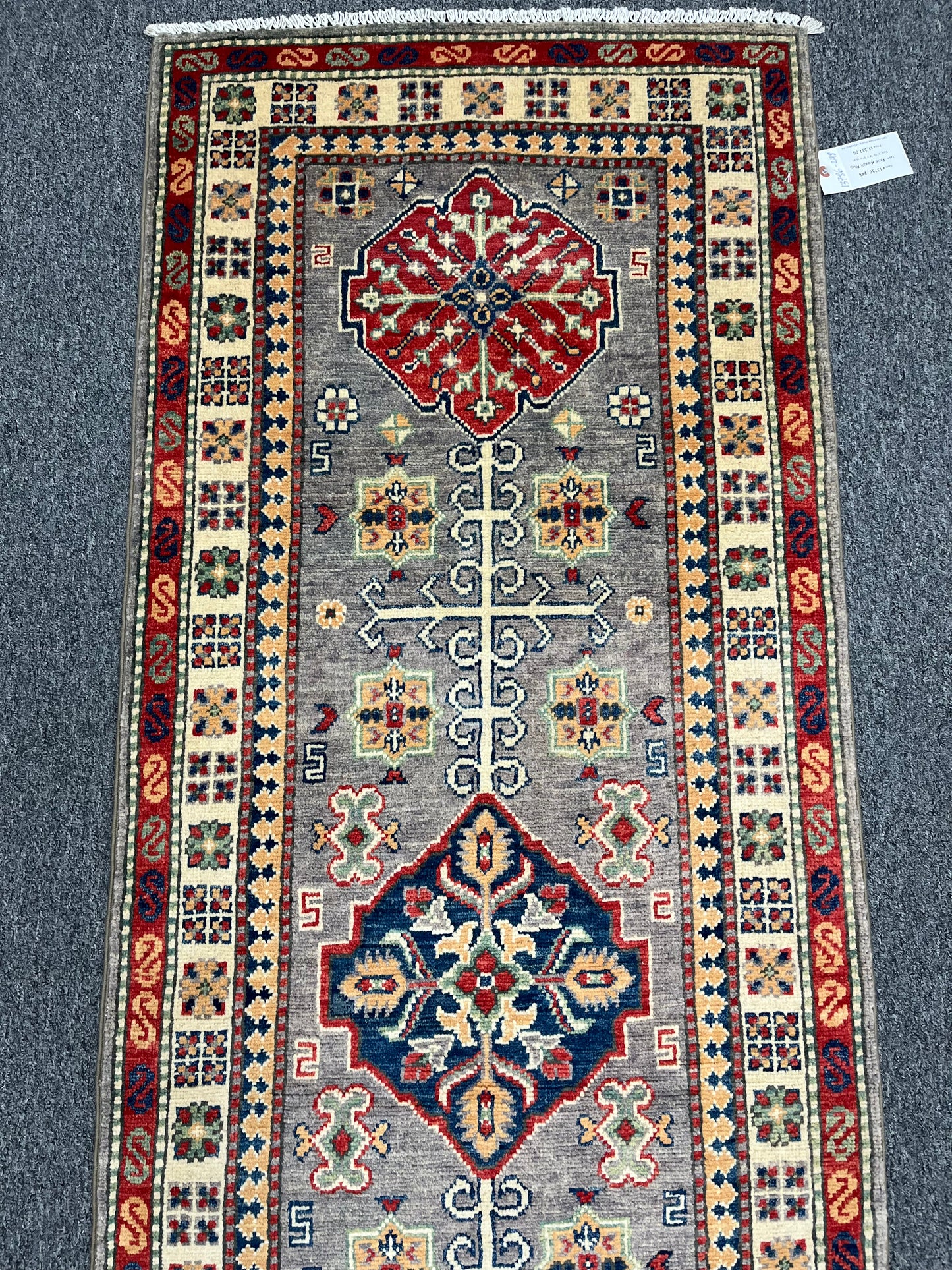 2' 5"X7' Kazak Light Gray Handmade Wool Runner Rug # 13786