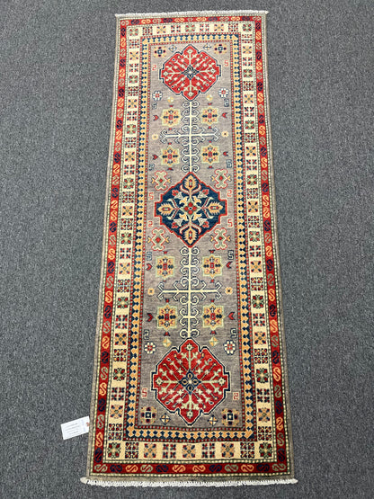 2' 5"X7' Kazak Light Gray Handmade Wool Runner Rug # 13786