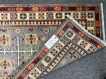 2' 5"X7' Kazak Light Gray Handmade Wool Runner Rug # 13786