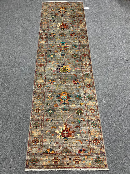 2' 10"X 10' Floral Mahal Handmade Wool Runner Rug # 14145