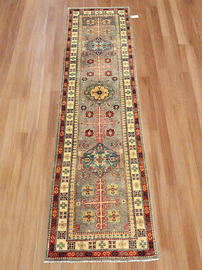 2' 9"X10' Kazak Gray Handmade Wool Runner Rug # 13627