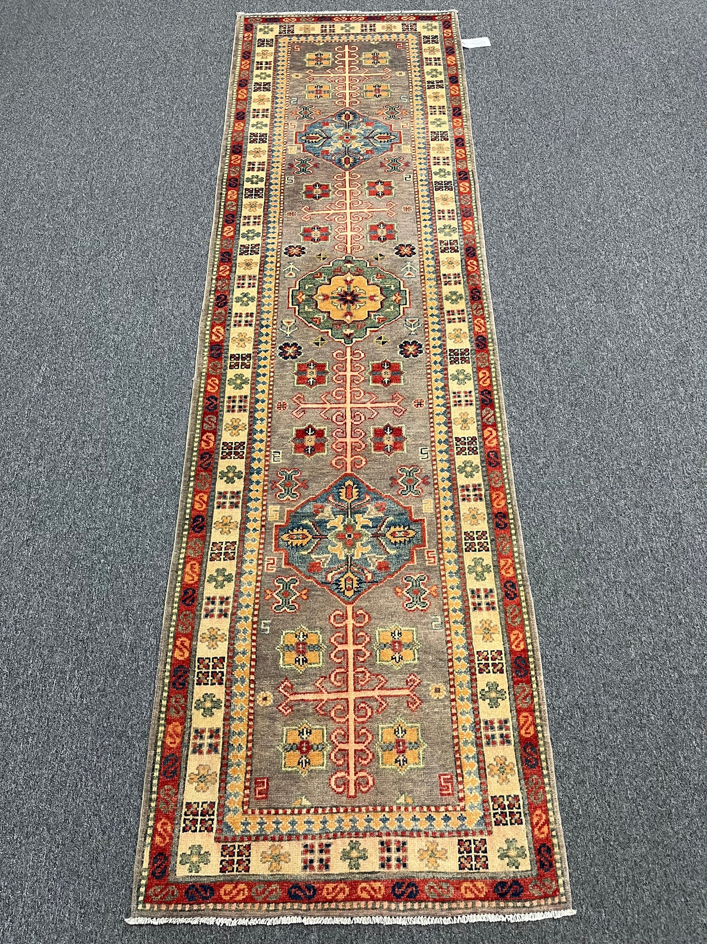 2' 9"X10' Kazak Gray Handmade Wool Runner Rug # 13627