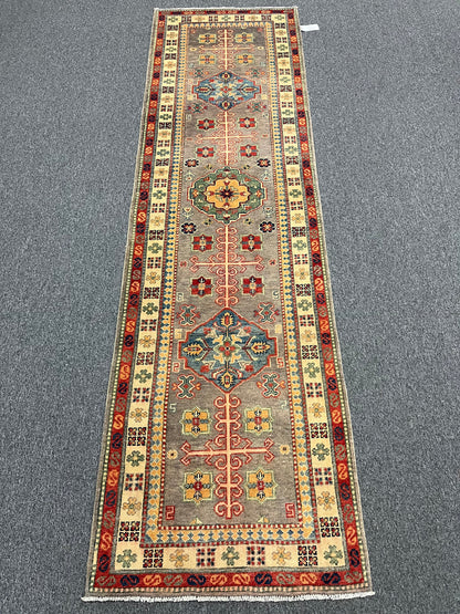 2' 9"X10' Kazak Gray Handmade Wool Runner Rug # 13627