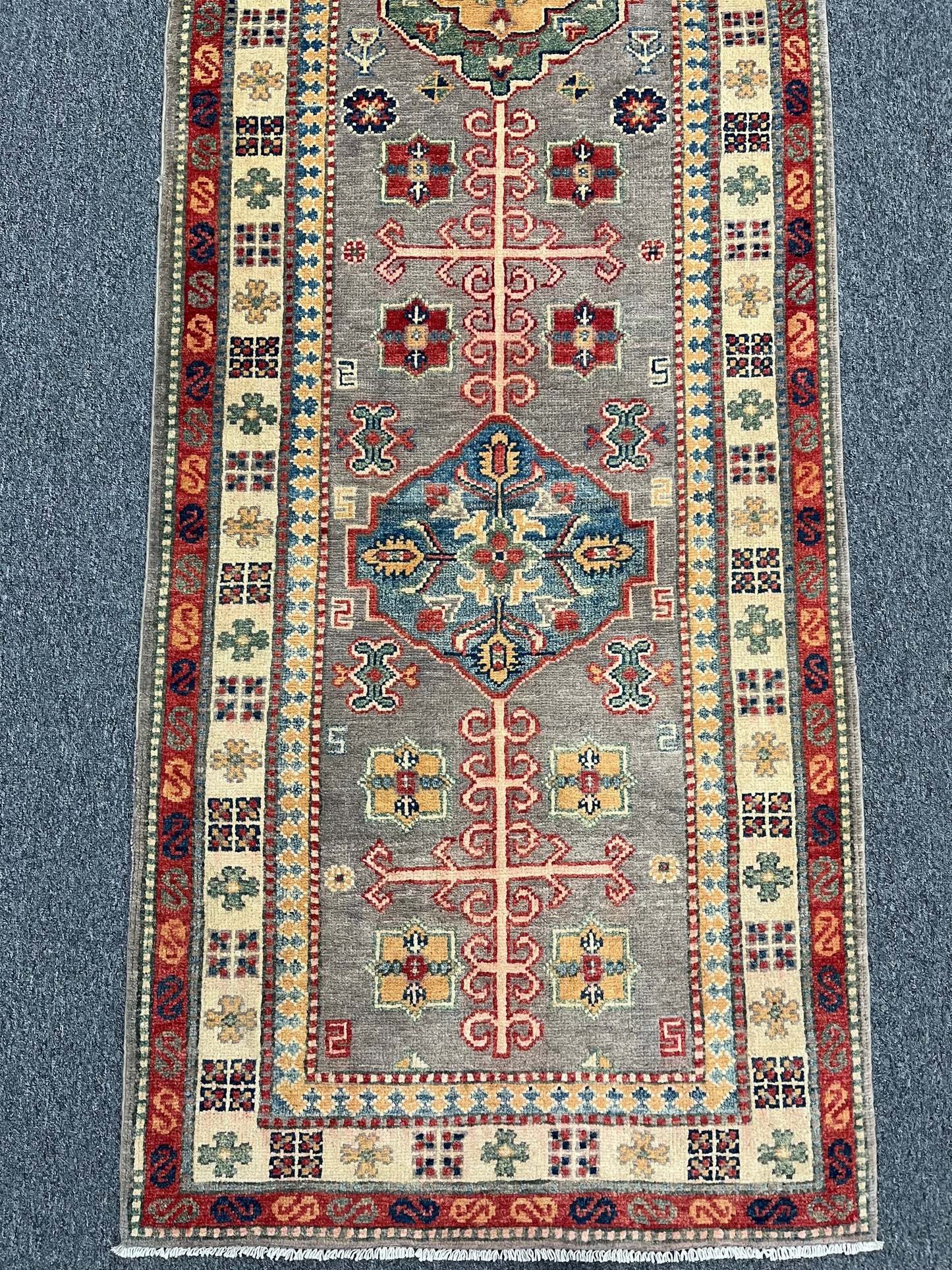 2' 9"X10' Kazak Gray Handmade Wool Runner Rug # 13627