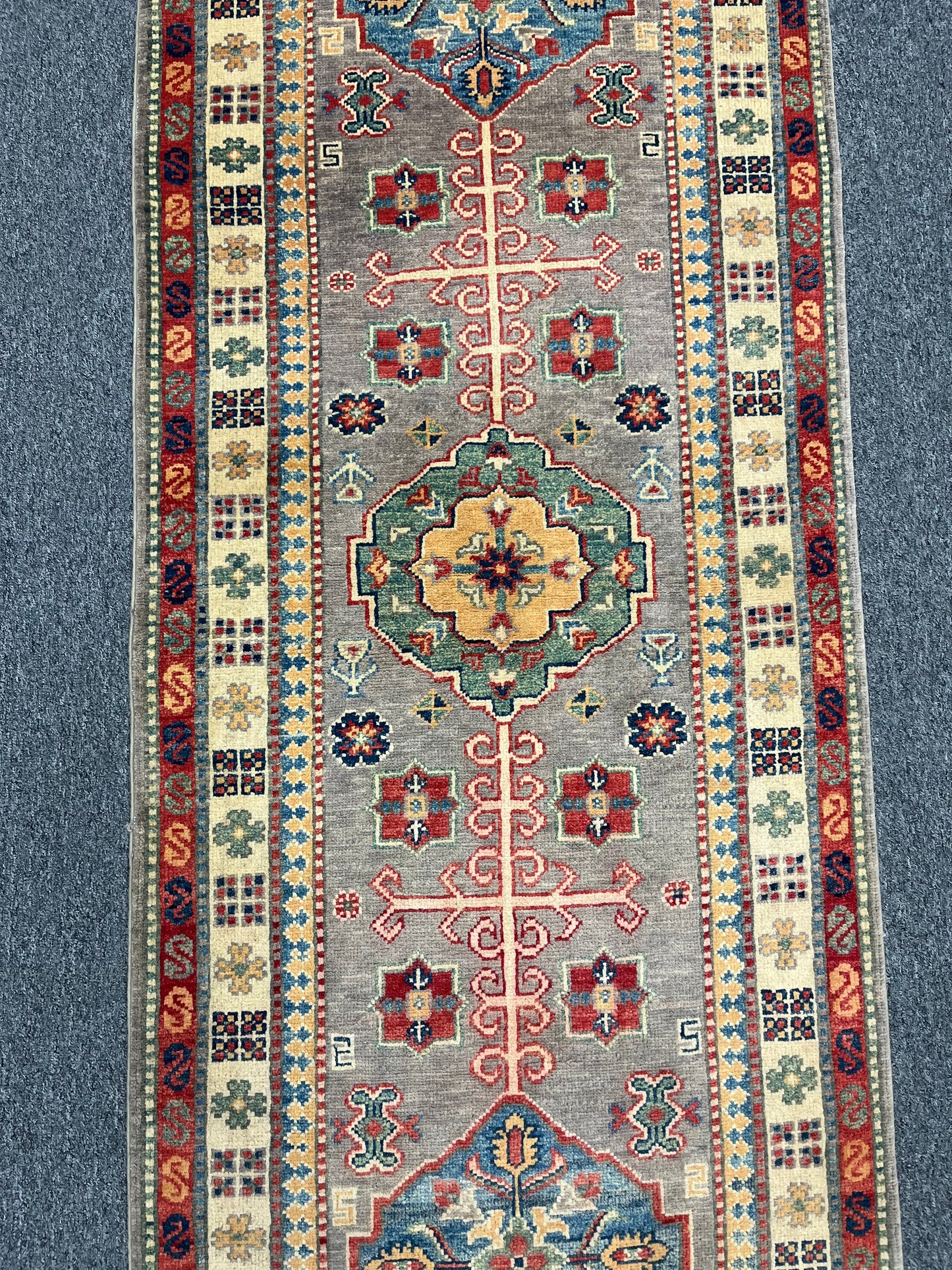 2' 9"X10' Kazak Gray Handmade Wool Runner Rug # 13627