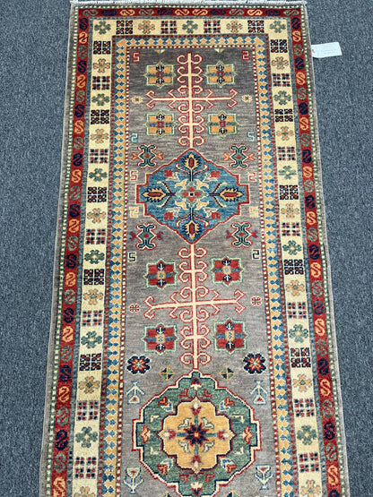 2' 9"X10' Kazak Gray Handmade Wool Runner Rug # 13627