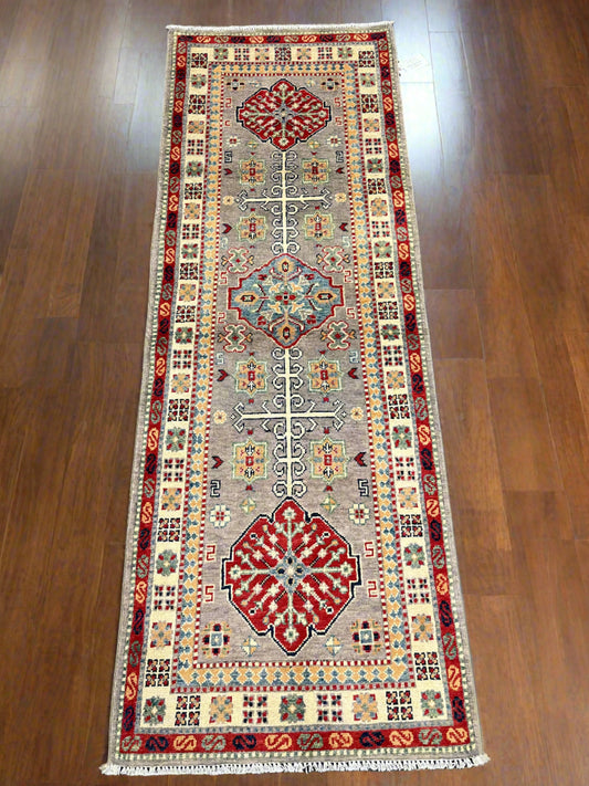 2' 5"X7' Kazak Light Gray Handmade Wool Runner Rug # 13688