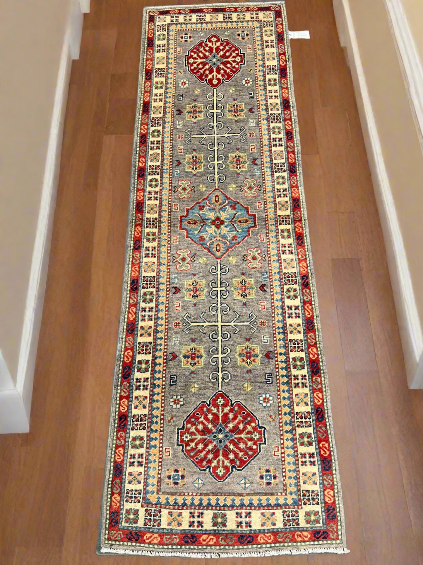 2' 6"X8' Kazak Light Gray Handmade Wool Runner Rug # 13780