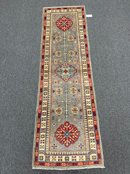 2' 6"X8' Kazak Light Gray Handmade Wool Runner Rug # 13780