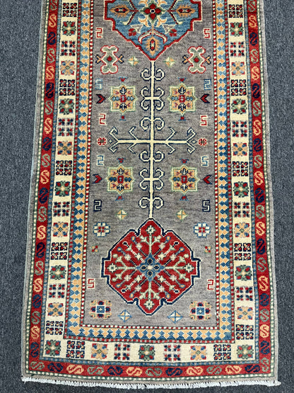 2' 6"X8' Kazak Light Gray Handmade Wool Runner Rug # 13780