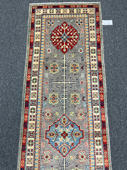 2' 6"X8' Kazak Light Gray Handmade Wool Runner Rug # 13780