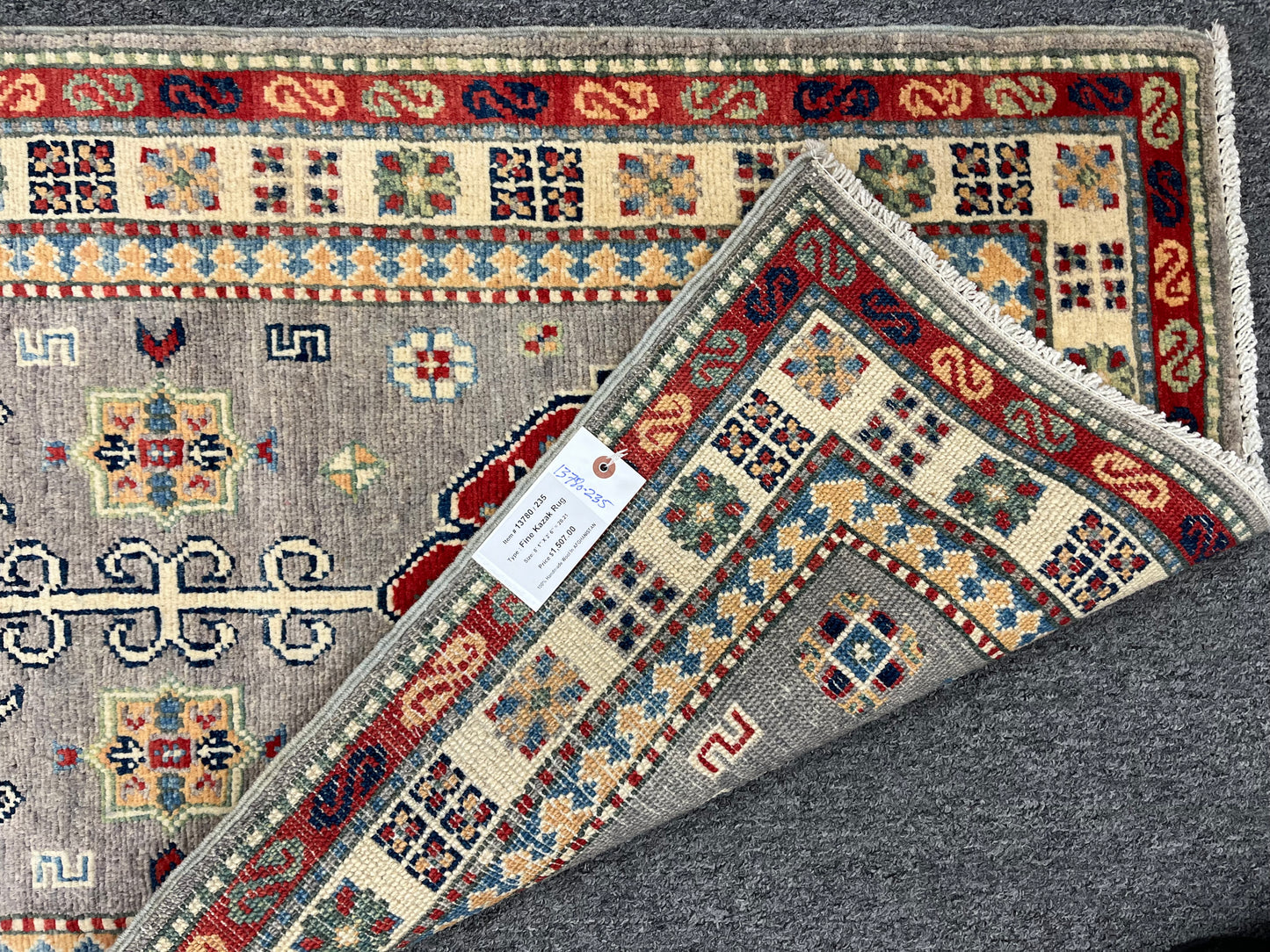 2' 6"X8' Kazak Light Gray Handmade Wool Runner Rug # 13780