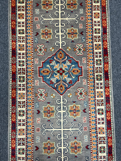 Kazak Tribal 2' 7"X8' Handmade Wool Runner Rug # 13681