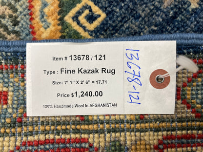 Kazak Tribal 2' 6"X7' Handmade Wool Runner Rug # 13678