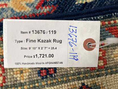 Kazak Tribal 2' 7"X10' Handmade Wool Runner Rug # 13676