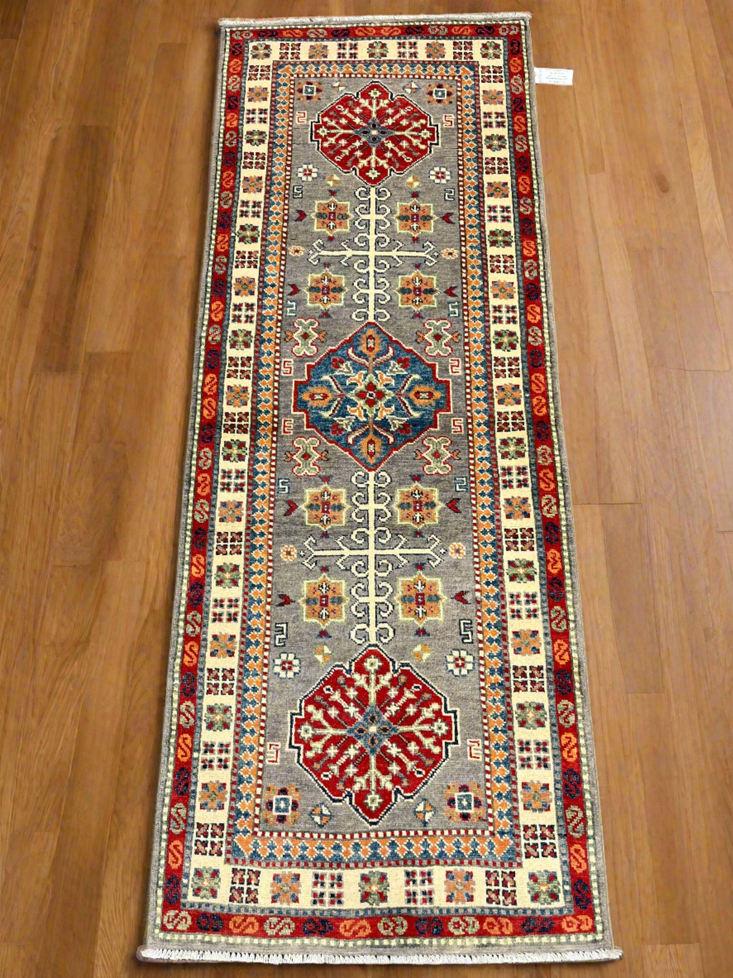 Kazak Gray 2' 7"X7' Handmade Wool Runner Rug # 13778