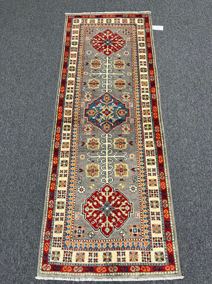 Kazak Gray 2' 7"X7' Handmade Wool Runner Rug # 13778