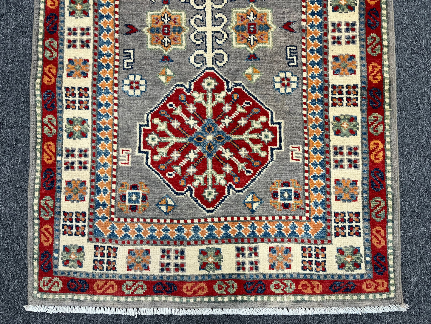 Kazak Gray 2' 7"X7' Handmade Wool Runner Rug # 13778