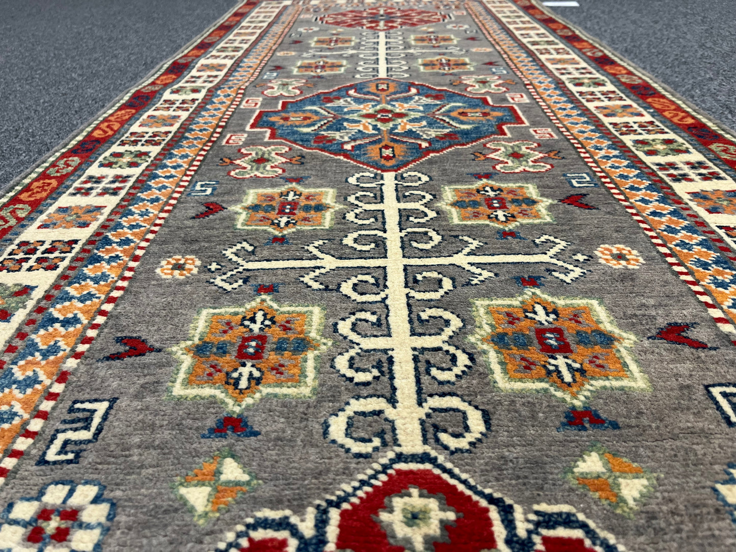 Kazak Gray 2' 7"X7' Handmade Wool Runner Rug # 13778