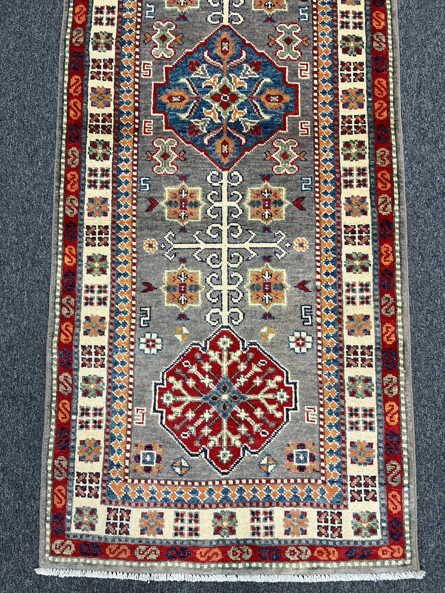 Kazak Gray 2' 7"X7' Handmade Wool Runner Rug # 13778