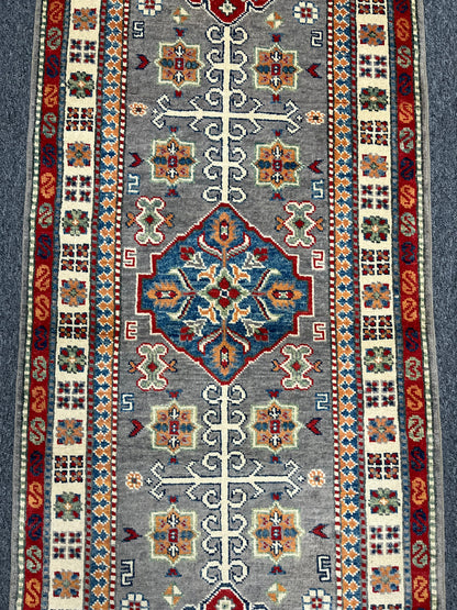 Kazak Gray 2' 7"X7' Handmade Wool Runner Rug # 13778