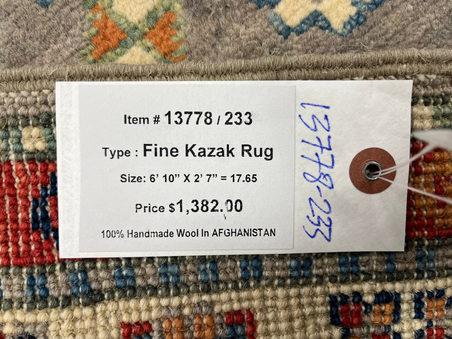 Kazak Gray 2' 7"X7' Handmade Wool Runner Rug # 13778