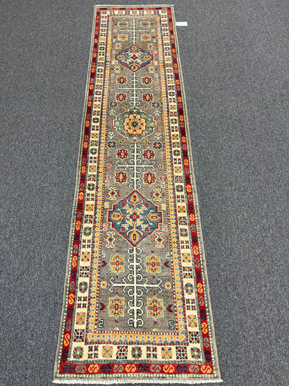 Kazak Gray 2' 5"X9' Handmade Wool Runner Rug # 13685