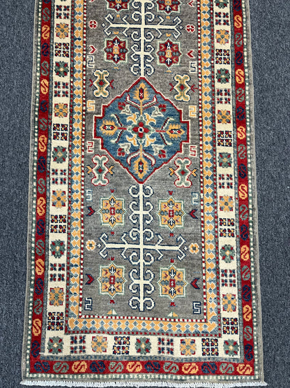 Kazak Gray 2' 5"X9' Handmade Wool Runner Rug # 13685