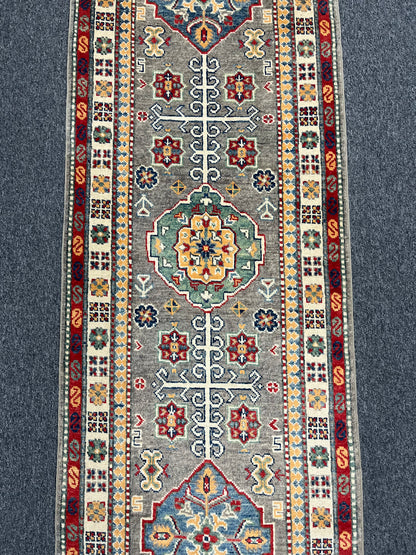 Kazak Gray 2' 5"X9' Handmade Wool Runner Rug # 13685