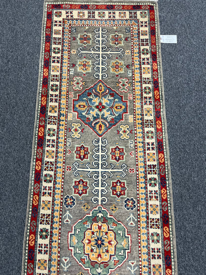 Kazak Gray 2' 5"X9' Handmade Wool Runner Rug # 13685