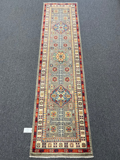 Kazak Gray 2' 5"X9' Handmade Wool Runner Rug # 13685