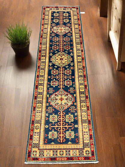 Kazak Navy 2' 9"X10' Handmade Wool Runner Rug # 13684