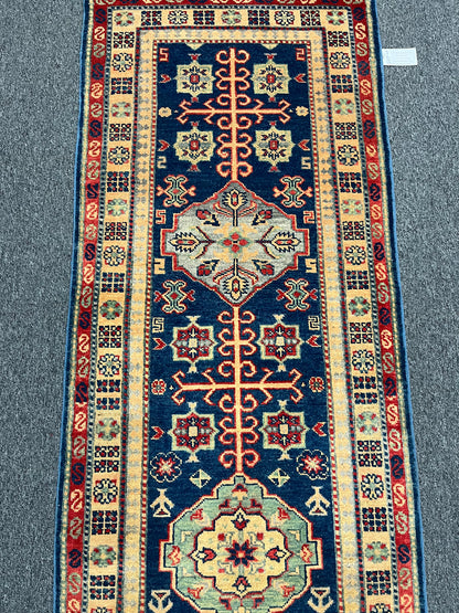 Kazak Navy 2' 9"X10' Handmade Wool Runner Rug # 13684