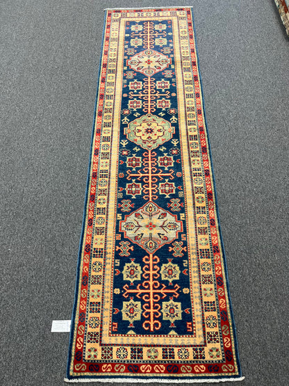 Kazak Navy 2' 9"X10' Handmade Wool Runner Rug # 13684