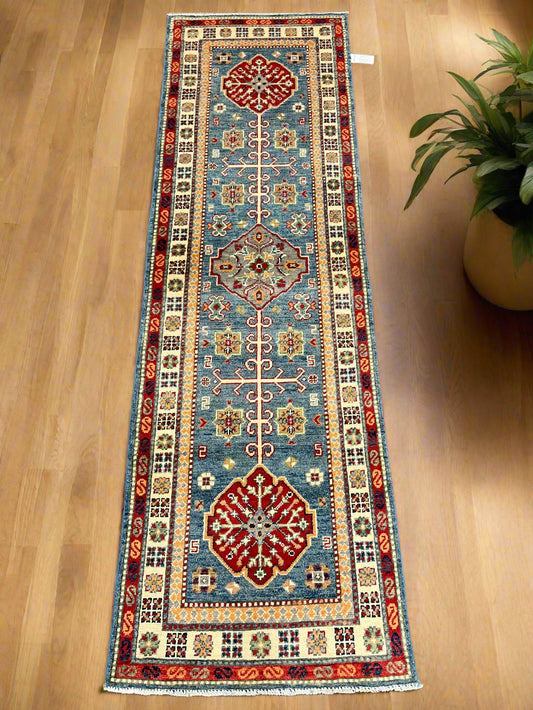 Kazak Light Blue 2' 6"X8' Handmade Wool Runner Rug # 13777