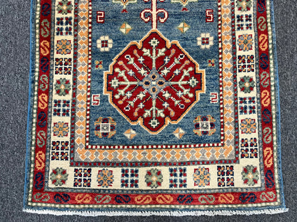 Kazak Light Blue 2' 6"X8' Handmade Wool Runner Rug # 13777