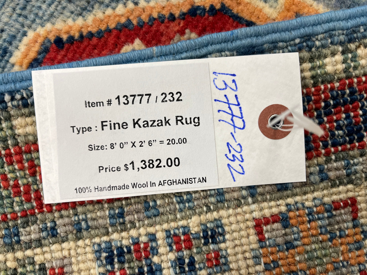 Kazak Light Blue 2' 6"X8' Handmade Wool Runner Rug # 13777