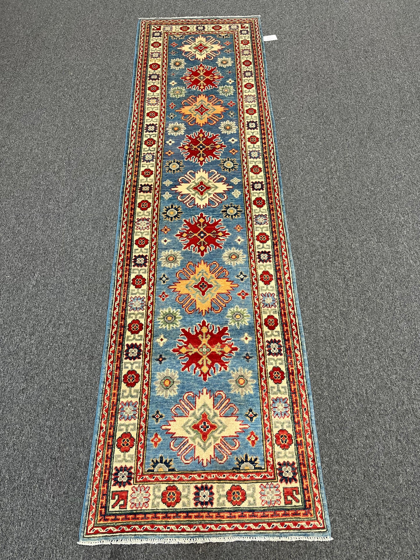 Kazak Light Blue 2' 7"X10' Handmade Wool Runner Rug # 13689