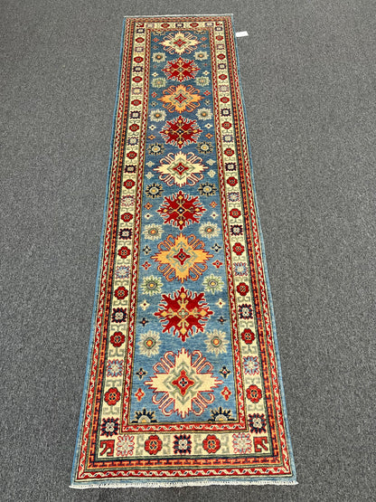 Kazak Light Blue 2' 7"X10' Handmade Wool Runner Rug # 13689